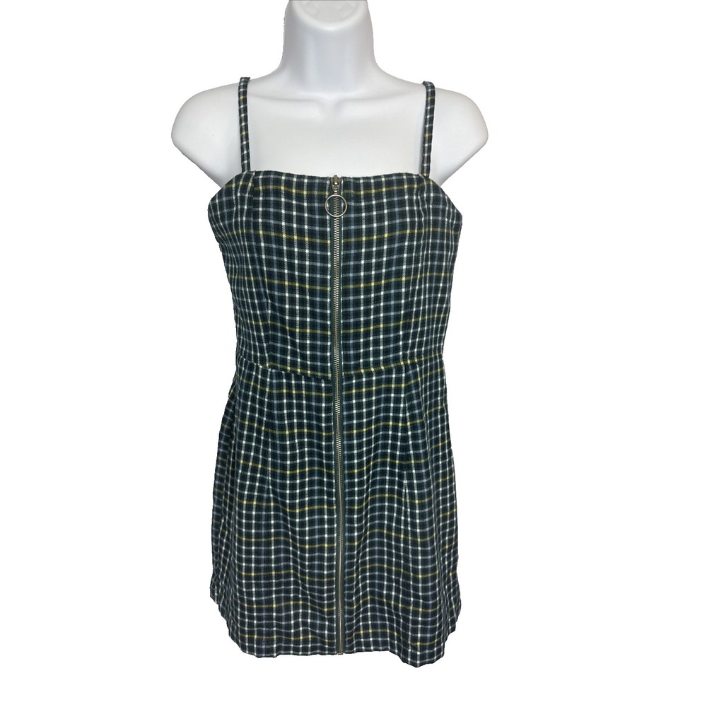 AEROPOSTALE Womens Small Plaid Zip Front Dress Spaghetti Strap Dark Academia